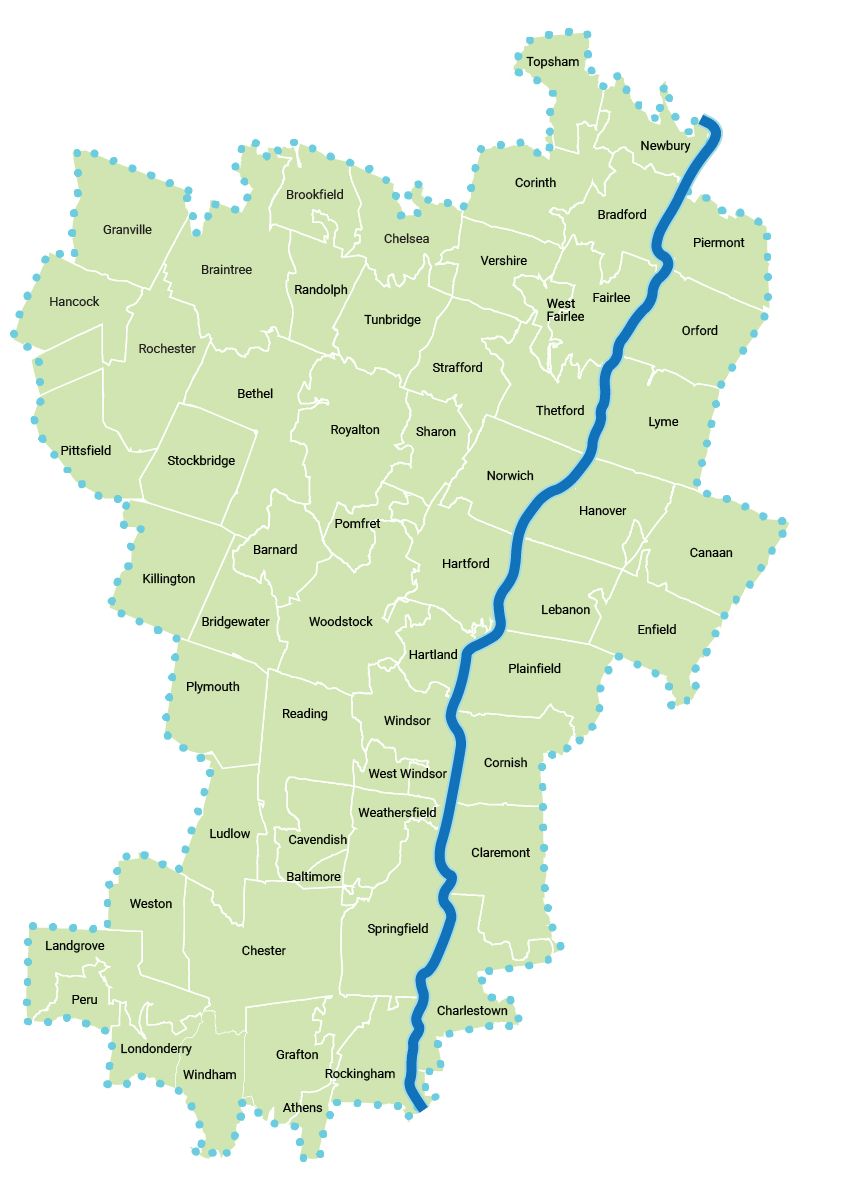 VNH service area map with towns and borders