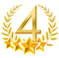 gold colored graphic with number 4 in center of laurel wreath with 4 stars under number