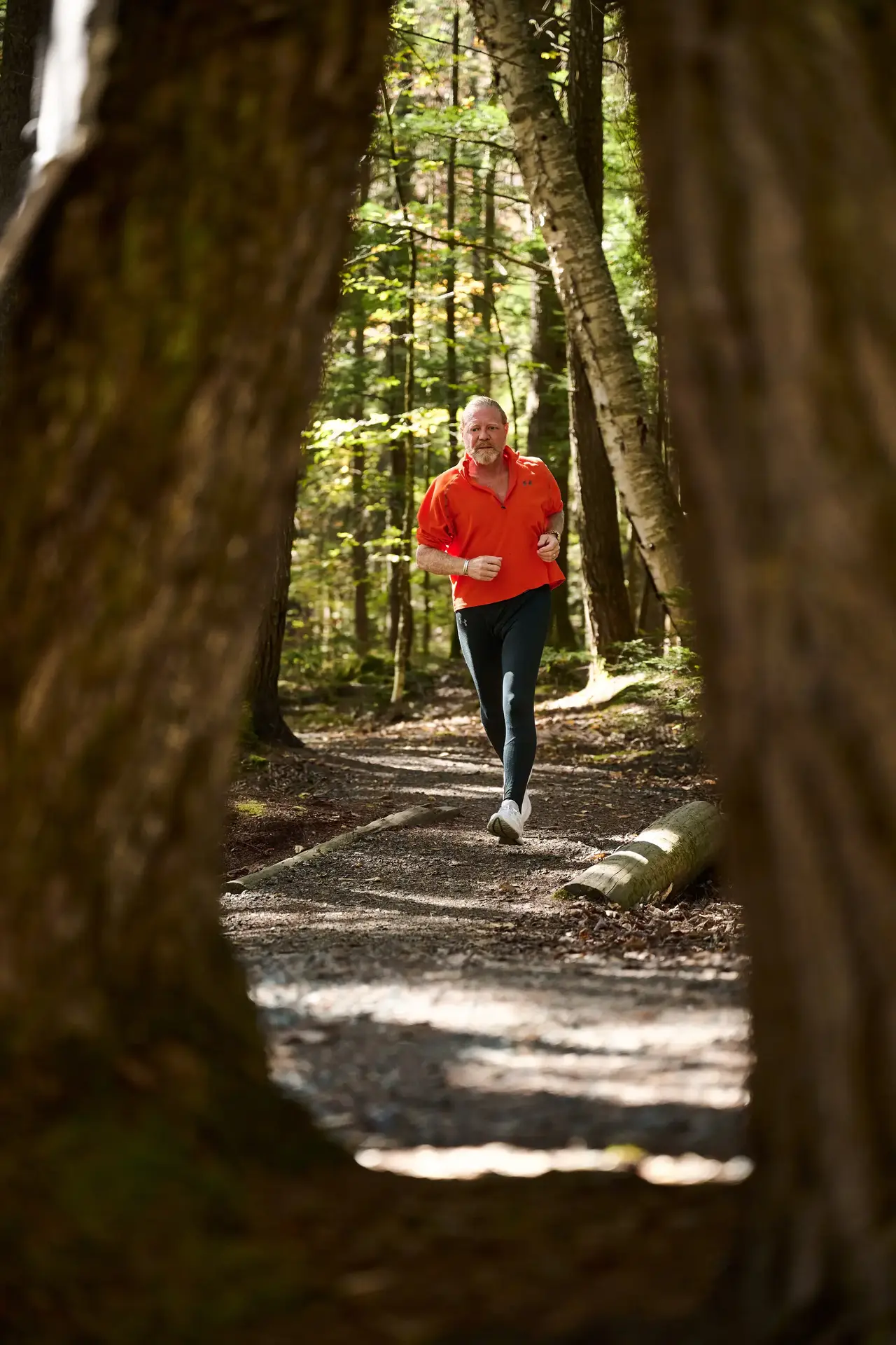 Man running in the woods