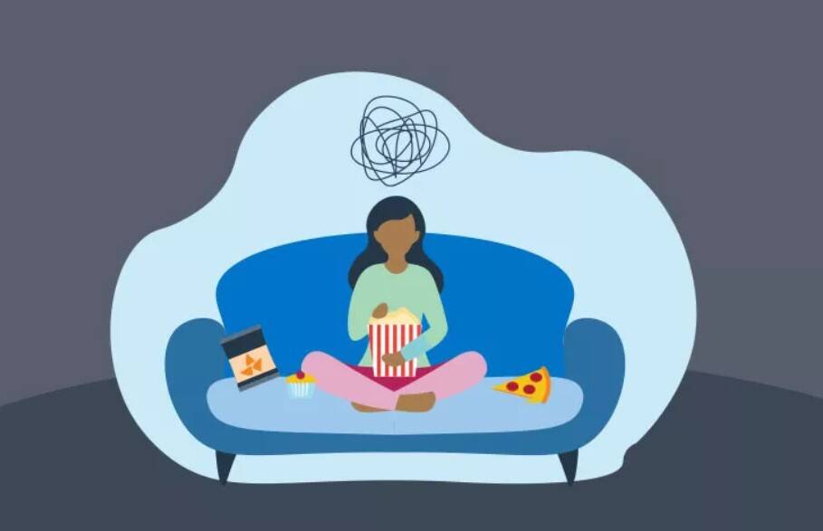 Illustration of women on couching eating snack foods