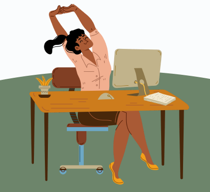 Illustration of woman stretching at her desk