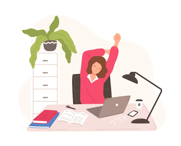 illustration of woman stretching at her desk