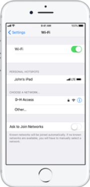 iOS Wi-Fi network configuration screen