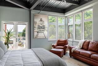 The bedroom in a 132 South Main Street apartment