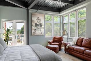 The bedroom in a 132 South Main Street apartment