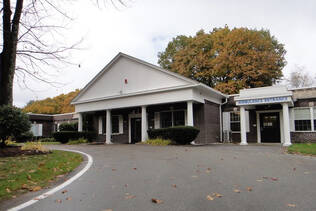 Close-up view of the Hampstead Hospital entrance