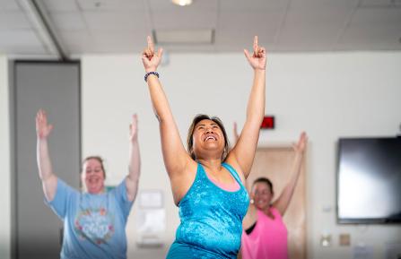 Employees at an inclusive yoga class