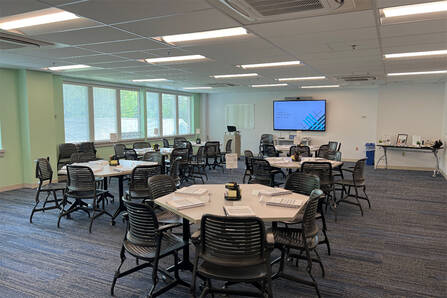 Tables and chair in the Leadership Development classroom