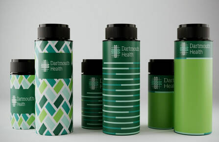 Tully Tube medication vials with custom Dartmouth Health branding