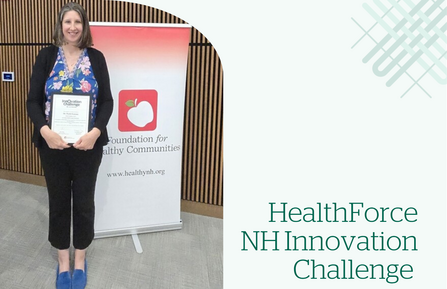 A Dartmouth Health branded graphic that shows a woman standing with an award 