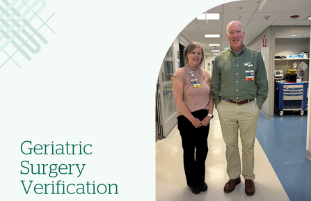 A Dartmouth Health graphic with a photo of two people and it says "Geriatric Surgery Verification."
