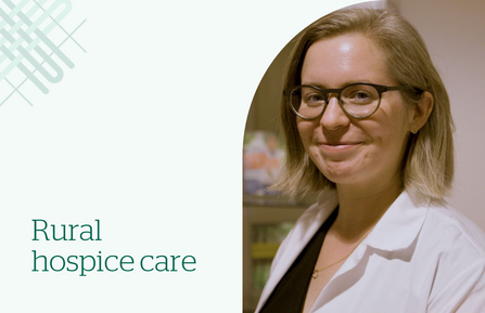 A graphic that reads 'rural hospice care' with a photo of Claire Ankuda