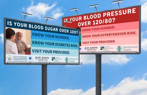 The two new billboards featuring information about hypertension and diabetes