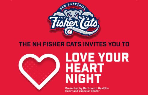 Love Your Heart Night and New Hampshire Fisher Cats logos