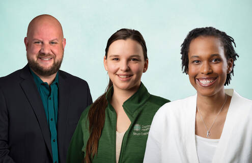 From left, Justin B. Lyons, RN, MSN, CEN, TCRN, Elle E. McGraw, RN, BSN, SCRN, and Kelli B. Pointer, MD, PhD