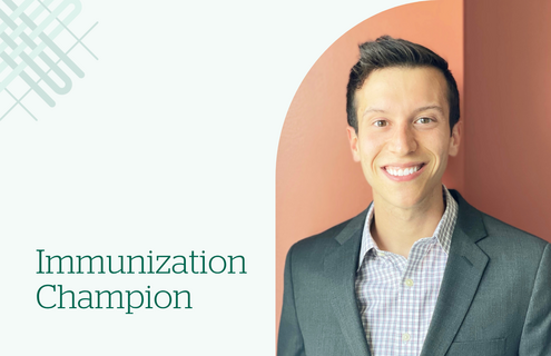 A photo of Bryan L'Heureux with a caption that says "Immunization Champion"