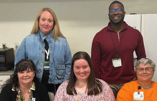 Community and Population Health employees clockwise from top left: Sara Vorias, BA, CCHW, CISM; Alex Desir, CCHW; Tami Chevalier, BS, CCHW; Katie Mann, BS, CCHW; Renee Stevenson, BS, BHT.