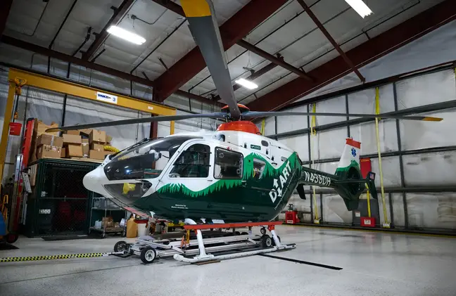 DHART Helicopter in its hangar