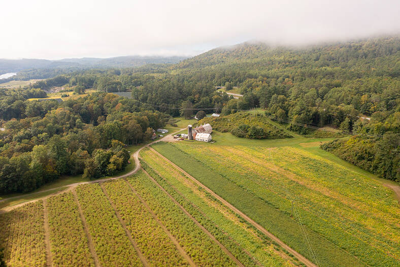 Aerial view of field in Windsor, VT